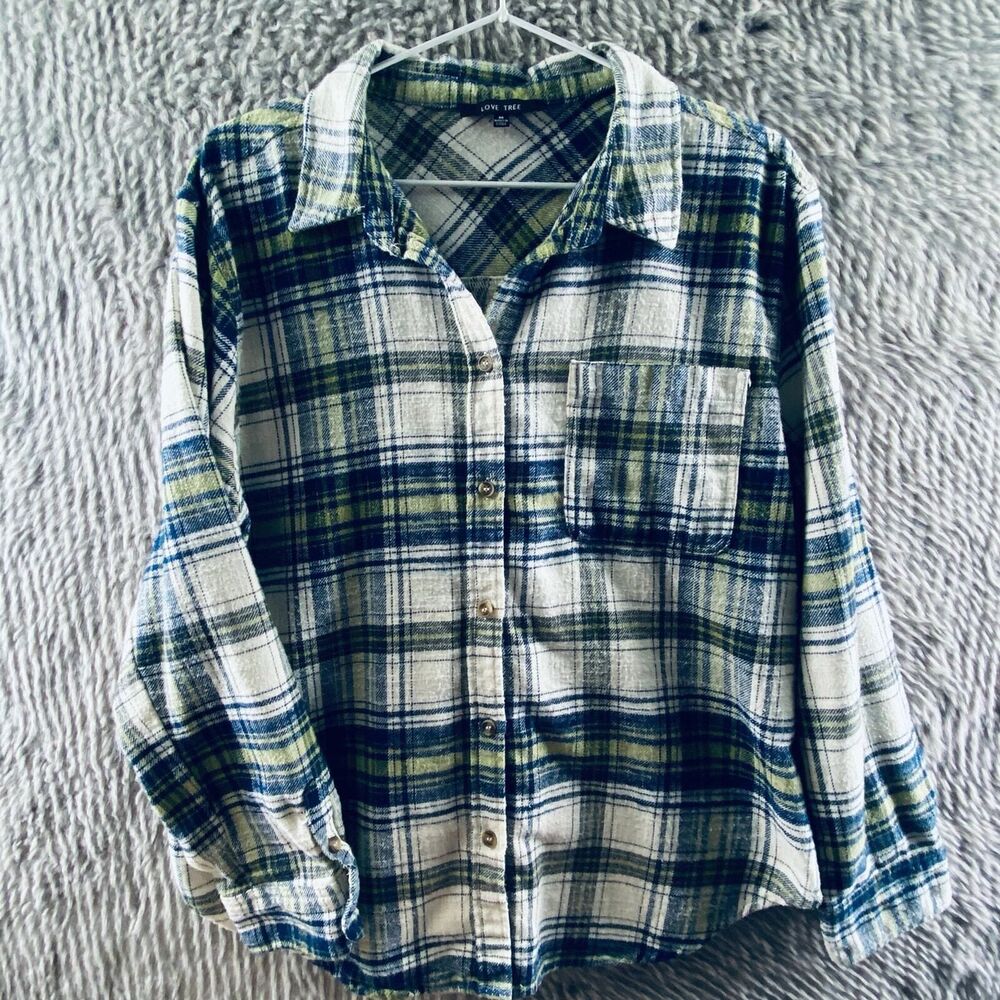 Love Tree Men's Long Sleeve Standard Fit Plaid Shirt Medium Blue Grey